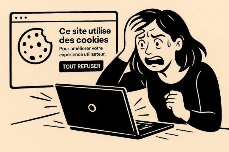 Une personne exaspérée face à une bannière de cookies envahissante